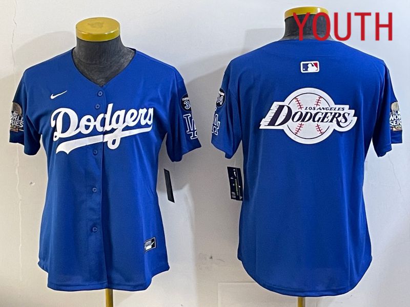 Youth Los Angeles Dodgers blank 2024 World series patch blue jersey 202411248